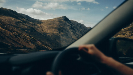 driving through the mountains