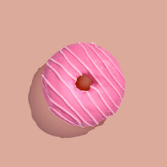 pink donut with glaze on pink pastel background