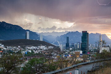Storm at sunset in Monterry city, Mexico