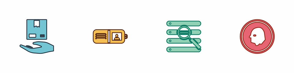 Set Delivery hand with boxes, Wallet, Search in browser window and Coin money icon. Vector