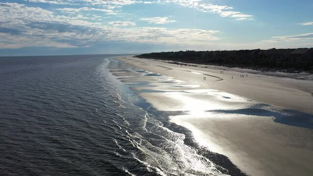 Aerial view of Atlantic Ocean Beach Coastline along Hilton Head Island South Carolina	