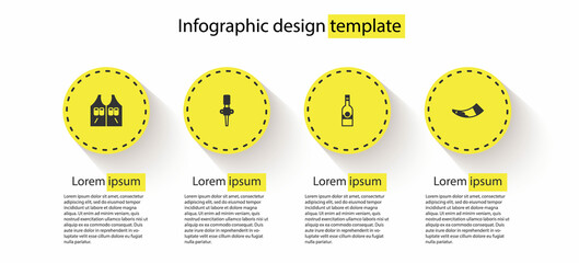 Set Hunting jacket, Torch flame, Bottle of vodka and horn. Business infographic template. Vector