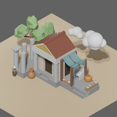 3D image of an ancient Greek house.