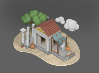 3D illustration of an ancient Greek house.