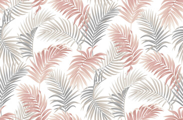 Seamless pattern with tropical palm leaves. Realistic style. Foliage design on a white background. Vector illustration. © Anna Sm