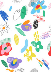 Floral seamless pattern in cute style on a white background. Vector botanical illustration. Summer cartoon design.