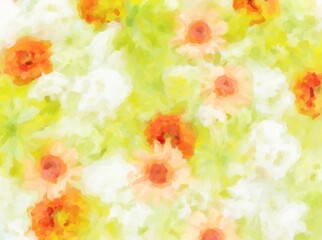 Orange and white floral background painted in pastels