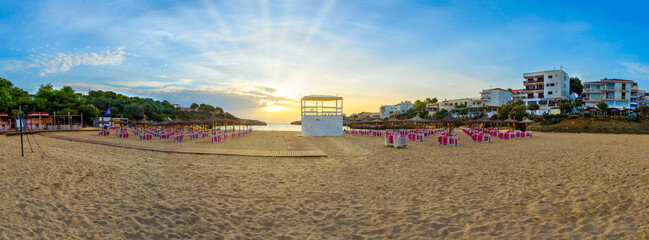 panoramic beach mallorca umbrellas and hammocks,for tourists,holidays
