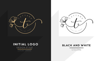 initial letter t logo, flower handwriting logo design, vector logo for women beauty, salon, massage, cosmetic or spa brand. - obrazy, fototapety, plakaty