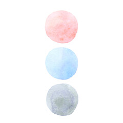 Colorful watercolor hand painted circles isolated on white background.