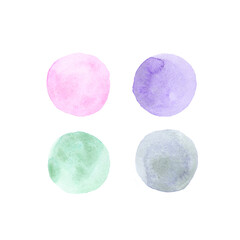 Abstract watercolor hand painted circles isolated on white background.