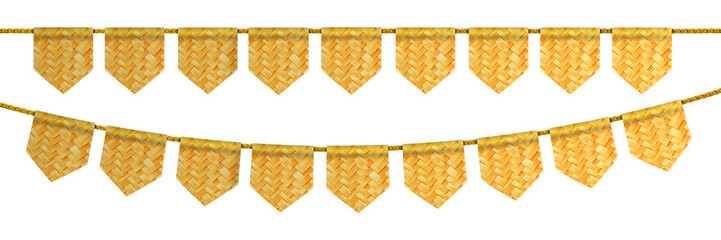 Simple rustic straw textured 3D flags, Illustration Festa Junina with Festa Junina Design and layout for greeting card or holiday poster. Festive Typographic