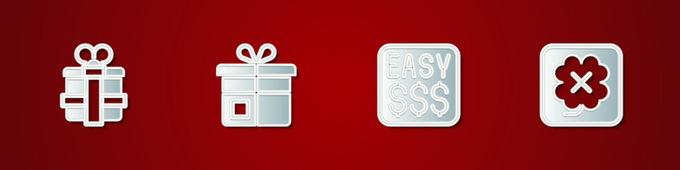 Set Gift box, Money prize in casino and Casino slot machine icon. Vector