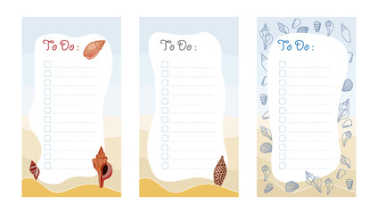 Cheek To do list with color seashell. Vector