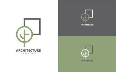 Architecture logo with a tree and a building.