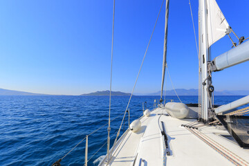 Fototapeta na wymiar View from a sailboat on the sea