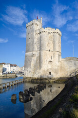 Fototapeta na wymiar Medieval castle tower at the harbour of La Rochelle, Charente-Maritime, France