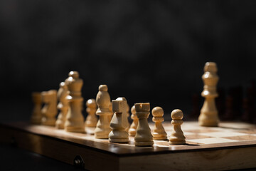 Macro photo of chess pieces on a chess board