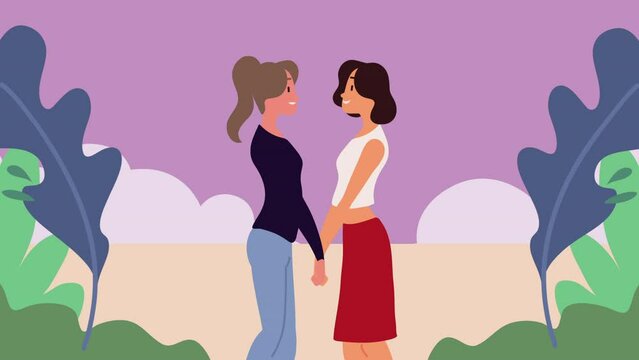 lgtbi lesbians couple characters animation