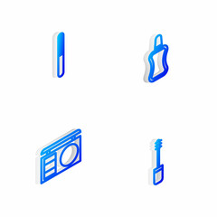 Set Isometric line Nail polish bottle, file, Eye shadow palette and Mascara brush icon. Vector