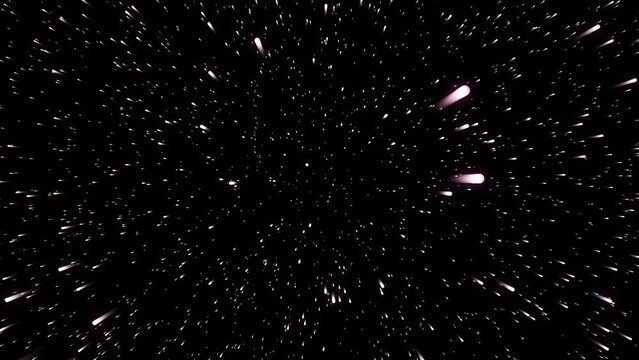 Glowing stars animation, space travel motion, flying through space pink trails