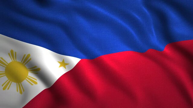 Beautiful flag of the Philippines.Motion.A blue and red flag and a white triangle where the symbols of the sun are depicted.