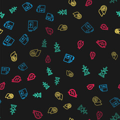 Obraz premium Set line Eco fuel canister, Electric tower, Water energy and on seamless pattern. Vector