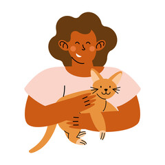 afro woman with cat