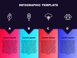 Set line Kimchi, Korean food tokpokki, Traditional fan and Kimono. Business infographic template. Vector