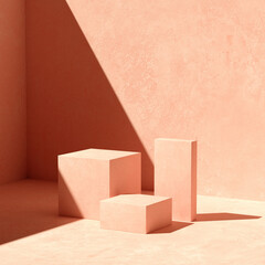3D rendering Mock up geometric shape podium for product design, minimal display. shadow overlay.