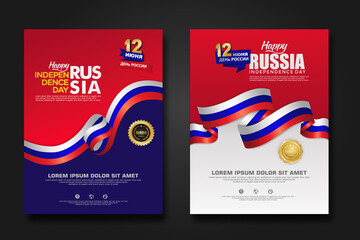 Set poster design Russia happy Independence Day background template