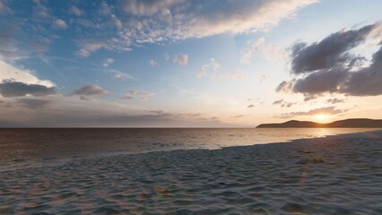 sunrise beach sand. Illustration. 3D redering