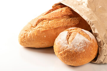 Loaf of bread on white background.