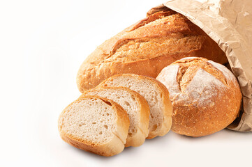 Bread with sliced bread on white background.