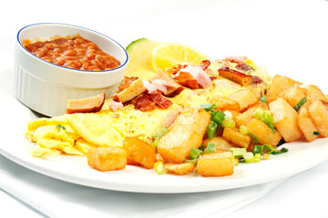 Meatlover omelet with beans