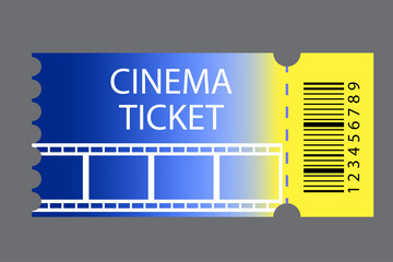Retro blue yellow cinema ticket. Film, movie. Old design. Vector illustration. stock image.