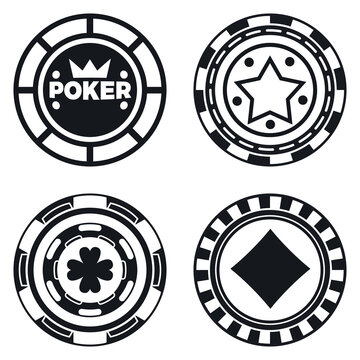 Four variants of black casino chips. Vector poker chips.