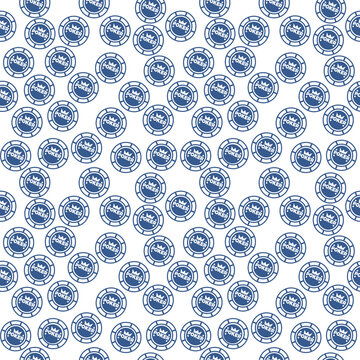 Blue casino chips. Vector chips seamless pattern.