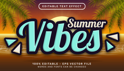 summer vibes retro color 3d editable text effect and sunset in sea landscape background