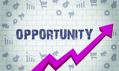 Opportunity Business Arrow Target Direction Concept, Business Concept Drawn on White Wall Grow Your Business,3D.