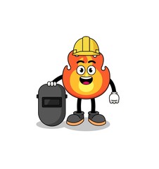 Mascot of fire as a welder