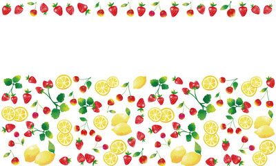 水彩タッチ　イチゴとレモンとサクランボフレーム