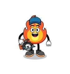 Obraz premium Cartoon Illustration of fire as a woodworker