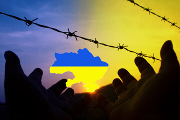 Helps Ukraine Stop war.  silhouette of helping hand  symbol for Ukraine.support peace no war, friendship, freedom, love, pacification peace ,Pray for Ukraine and No war concept.