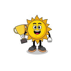 Fototapeta premium Cartoon mascot of sun holding a trophy