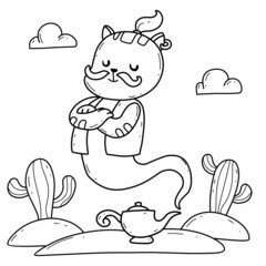 animals coloring book alphabet. Isolated on white background. Vector cartoon cat genie.