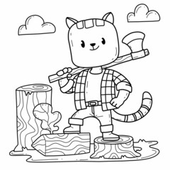 animals coloring book alphabet. Isolated on white background. Vector cartoon cat lumberjack.