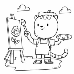 animals coloring book alphabet. Isolated on white background. Vector cartoon cat painter.