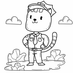 cartoon cat police coloring book. Isolated on white background.
