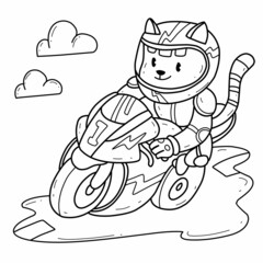 animals coloring book alphabet. Isolated on white background. Vector cartoon cat racer.